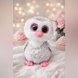 TY Beanie Boo Olive Penguin Plush Toy Medium 9in Glitter Eyes Cute Soft Plush